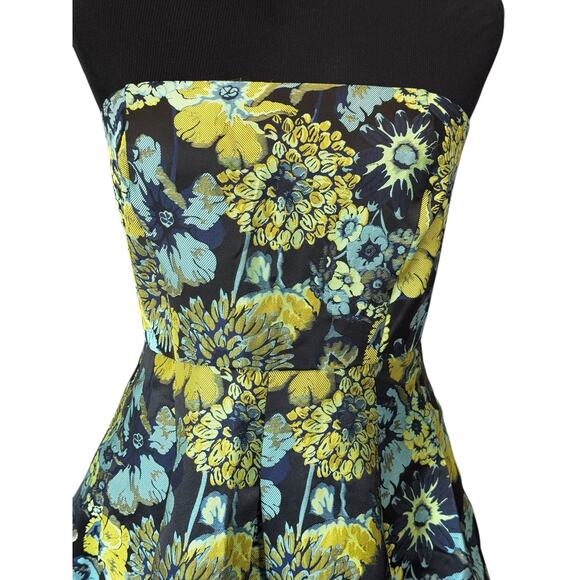 New York & Co Floral Gala Jacquard Strapless Dress Size 4 Blue Green Party - Picture 3 of 9